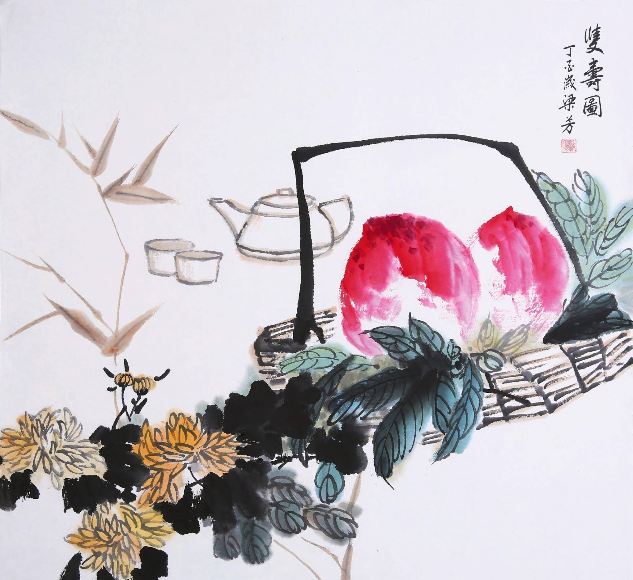 苹果图案插画手绘版
:3种“旺宅果”，适合餐厅挂，吉利果蔬带仙气，家里顺当富贵到